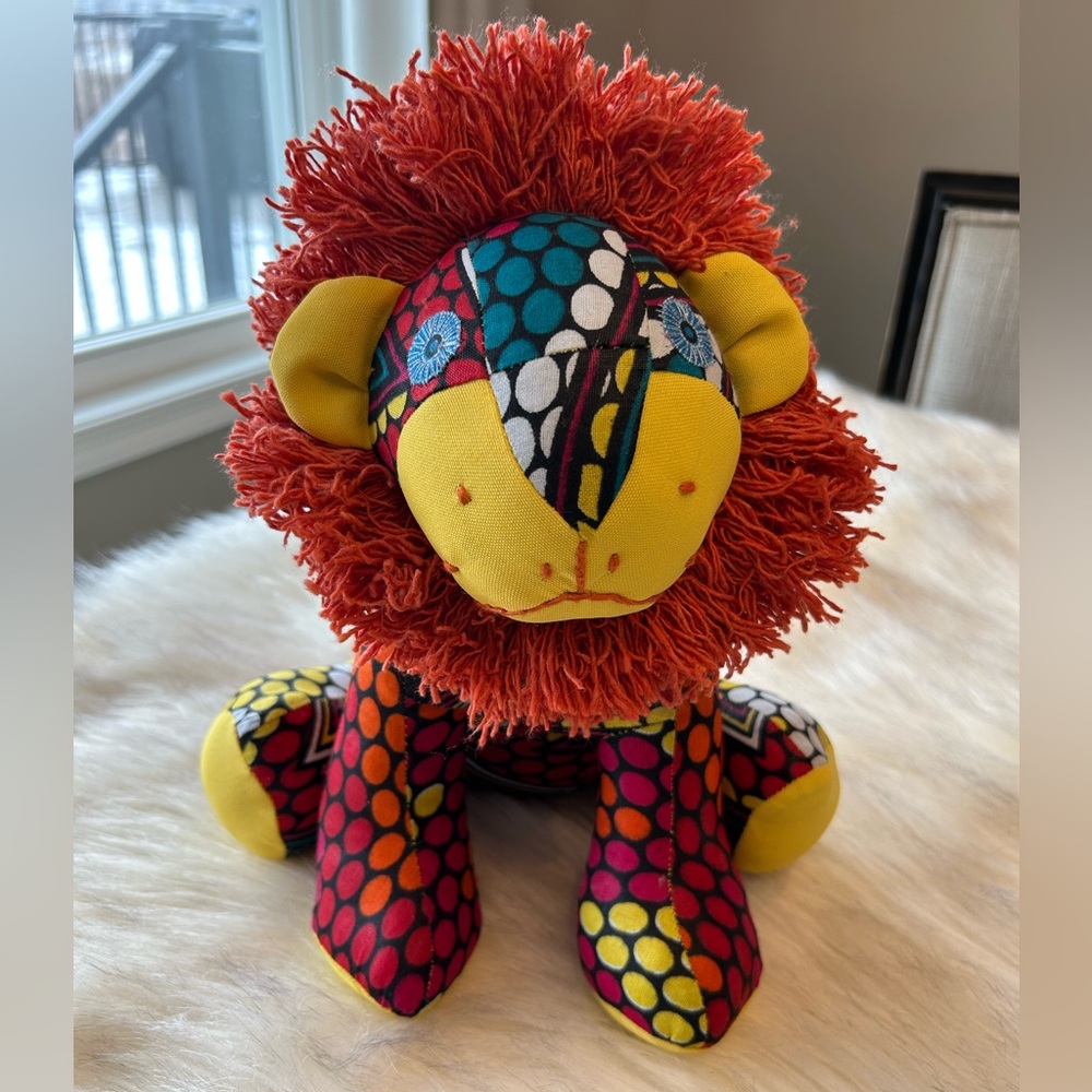 Lydia's Mission Market Lion Plush South Africa Stuffed Plush Handmade Mosaic